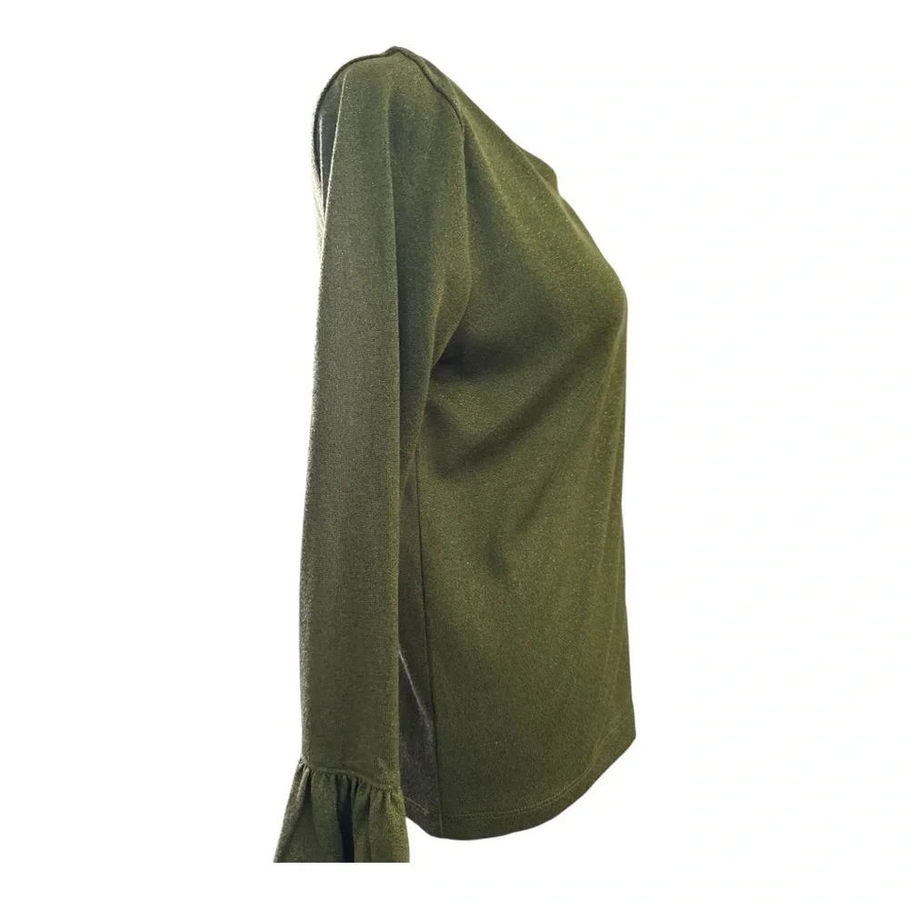 J. Crew Green Metallic Ruffles Bell Sleeve Blouse Top Size Small